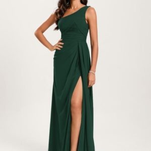 A-line One Shoulder Floor-Length Chiffon Bridesmaid Dress With Ruffle
